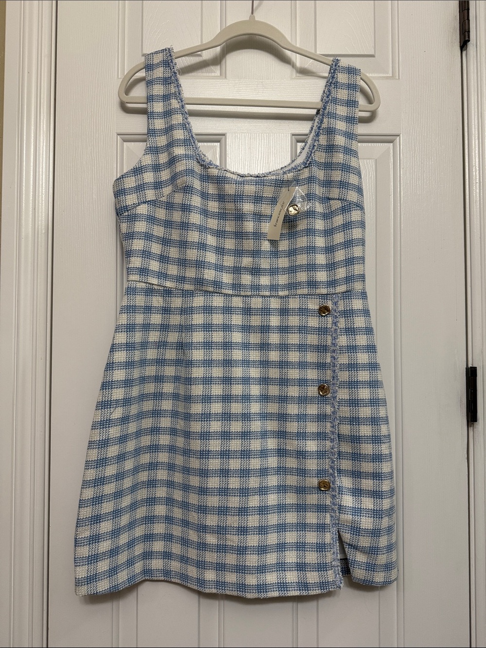 Francesca's Collections Blue and White Gingham Mini Dress with Side Buttons